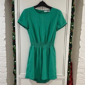 Green Short Sleeve IvyRevel Dress with Open Back and Pockets